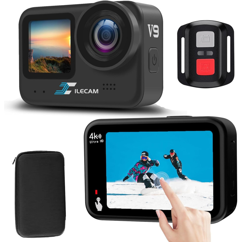 Xilecam Dual Screen Action Cam 4K 60FPS 2,0palcový dotykový podvodní fotoaparát WiFi / 2,4G dálkové ovládání / gyroskop