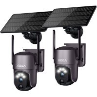 Xega [2-Pack Smart Solar Security Camera Outdoor Wi-Fi, 2K Super HD PTZ CCTV Camera Wireless Surveillance Camera Home Security C