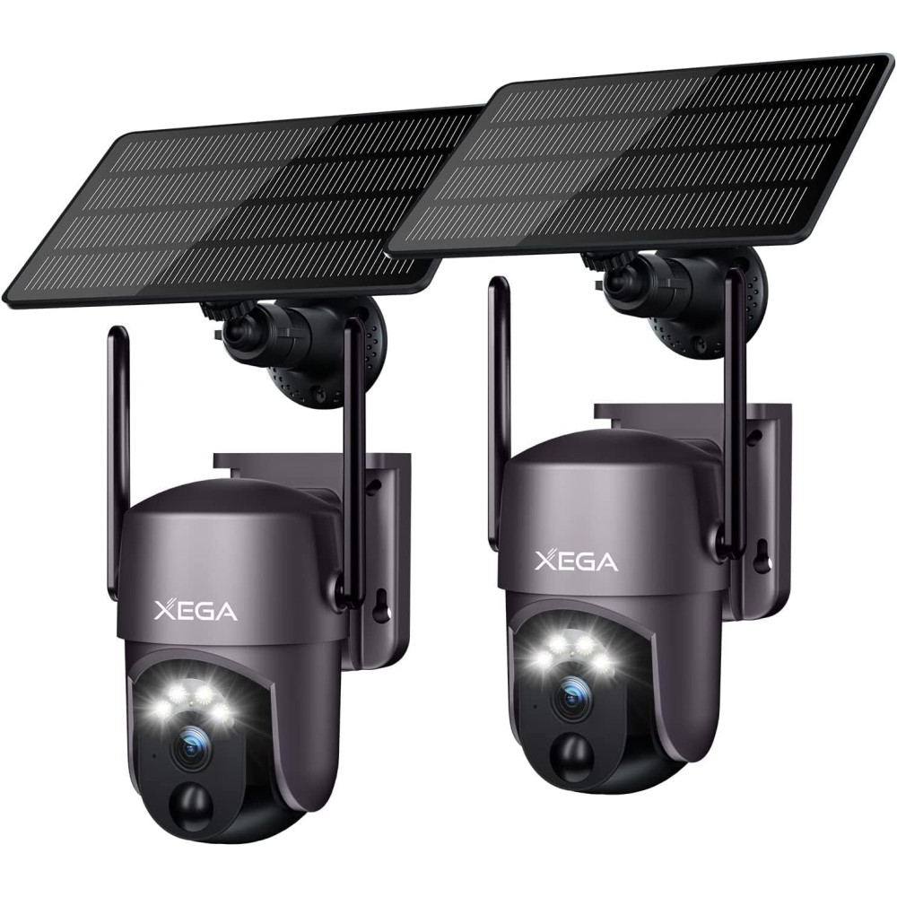 Xega [2-Pack Smart Solar Security Camera Outdoor Wi-Fi, 2K Super HD PTZ CCTV Camera Wireless Surveillance Camera Home Security C