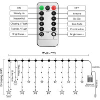 Jsdoin LED Stars záclonová světla, 12 hvězd 138 okenních záclonových světel s 8 režimy blikání Dekorace pro svat