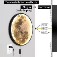 60cm nástěnná lampa Moon stmívatelná s dálkovým ovládáním 37W LED nástěnná lampa s vypínačem a zástrčkou Moderní měsíční