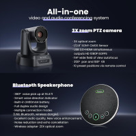 Kamerový systém TONGVEO pro konferenční místnost s mikrofonem Bluetooth, 3X 1080P 60fps USB PTZ videokamera