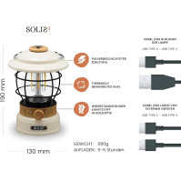 Castra Camping Gear Solis 3 Kempinková lampa, 8000mAh dobíjecí akumulátor s integrovanou powerbank, stmívatelné světlo