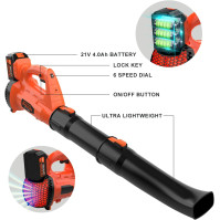 Akumulátorový fukar na listí, Bravolu 21V akumulátorový foukací Max. Rychlost vzduchu 210 km/h, s 4,0 Ah akumulátorem