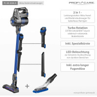 ProfiCare PC-BS 3036 A, 2v1 bezsáčkový ruční a podlahový vysavač s výkonným akumulátorem Lithium Ionen 22,2 V, HEPA filtr