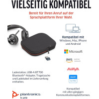 Bezdrátová náhlavní souprava ANC Poly Voyager Focus 2 UC s mikrofonním a nabíjecím stojánkem – připojení přes Bluetooth