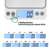 KUBEI Upgrade Large Digital Kitchen Scale USB Charging,5kg/0.1g High Precision Digital Scale Household Scale, With Large Stainle