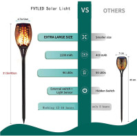 GEYUEYA Domácí solární světla zahradní svítidlo s 96 LED, imitace plamenů, solární světlo do zahrady IP65 odolné vodě