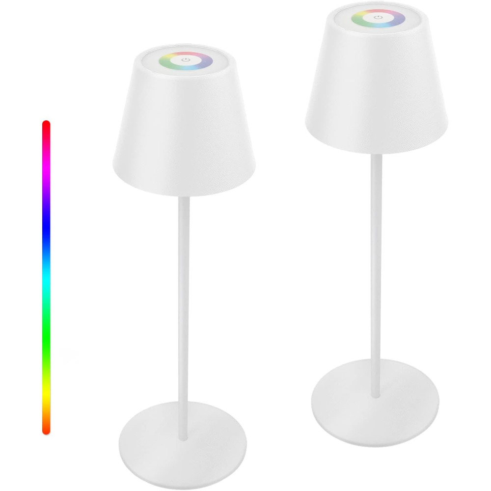 2x Bezdrátová LED stolní lampa pro venkovní použití, dotyková kovová stolní lampa s RGB a odolností IP54 pro ložnici