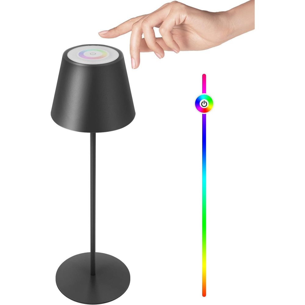 FUYO Bezdrátová dotyková stolní lampa LED s dimenzovanou teplotou a 8 barvami RGB pro venkovní stolní lampu s USB nabíječkou