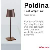 Zafferano Poldina Pro - Stínitelná LED stolní lampa z hliníku, stupně krytí IP54, určená pro vnitřní a vnější použití