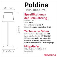 Zafferano Poldina Pro - Stínitelná LED stolní lampa z hliníku, stupně krytí IP54, určená pro vnitřní a vnější použití