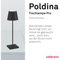 Zafferano Poldina Pro Black Limitovaná edice bezdrátové stolní LED lampy nabíjecí dotykový stmívač – bezdrátové nabíjení