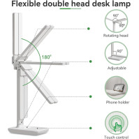 Dvojitá čelová stolní lampa LED stmívatelná, plynulé stmívání 3 úrovně teploty barev stolní lampa pro ochranu zraku, USB