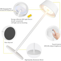 Klighten Balení 2 LED stmívatelné bateriové stolní lampa Bezdrátová dotyková kovová hliníková stolní lampa na baterie IP54