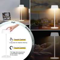 Klighten Balení 2 LED stmívatelné bateriové stolní lampa Bezdrátová dotyková kovová hliníková stolní lampa na baterie IP54