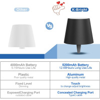 K-Bright LED stmívatelná bateriová lampa na láhev 5200 mAh, 2ks LED lampa na láhev Bezdrátová dotyková stolní lampa, svě