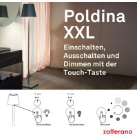 Zafferano, lampa Poldina XXL, bezdrátová, dobíjecí stojací lampa s dotykovým ovládáním, vhodná do obývacího pokoje i ven