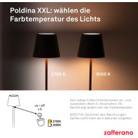 Zafferano, lampa Poldina XXL, bezdrátová, dobíjecí stojací lampa s dotykovým ovládáním, vhodná do obývacího pokoje i ven