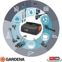 Startovací sada Gardena P4A PBA 18V/45 2,5 Ah + AL 1830 CV: Startovací sada obsahuje rychlonabíječku Gardena AL 1830 CV a akumul