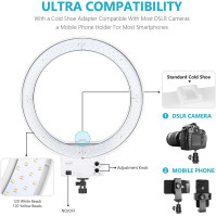 Neewer 18 palcové bílé LED kruhové světlo s stativem, dimenzované 50W 32000-5600K, adaptér na blesk, držák na mobil