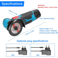 Weytoll Mini úhlová bruska, akumulátorová úhlová bruska se 2 bateriemi, 12V 1500mAh, 15000 ot/min se dvěma kotouči Elektrická br