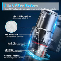 Akumulátorový bezdrátový vysavač s výkonem 600W a sacím tlakem 18KPa, 3v1 malý vysavač s možností připevnění na zeď