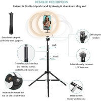 LED prstencové světlo 10" se stativovým stojanem a držákem telefonu Selfie prstencové světlo pro živé streamování a video