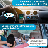 Chismos Bluetooth Hands-Free Autoradio 5.0, FM Autorádio Bluetooth do auta, Autorádio 1 Din pro 9-12V Auto Podporuje 2 USB