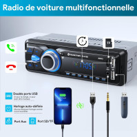 Chismos Bluetooth Hands-Free Autoradio 5.0, FM Autorádio Bluetooth do auta, Autorádio 1 Din pro 9-12V Auto Podporuje 2 USB