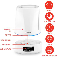 JUNG ALPINA zvlhčovač 4,3L nádrž na vodu bílá, s dálkovým ovládáním, aroma difuzér pokojový zvlhčovač pro všechny místnosti