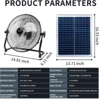 CYBERDAX 14palcový přenosný stolní/podlahový ventilátor, bezdrátový dobíjecí ventilátor se solárním panelem a AC adaptér