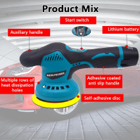 Sada leštičky na auta, excentrická leštička se 2 bateriemi, 125 mm leštící houba, 8 rychlostí, 2800-5500 ot./min, úhlová