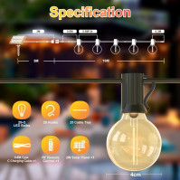 Avoalre Solar Festoon Lights Outdoor 19M/61FT USB&Solar String Lights Dimmable 4 Mode with Remote 25+2LED Bulbs Outdoor