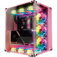 TALIUS Gaming Cronos Orchid. Počítačová skříň pro hráče s RGB ventilátory, herní věž ATX s temperovaným sklem. (Růžová)