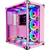 TALIUS Gaming Cronos Orchid. Počítačová skříň pro hráče s RGB ventilátory, herní věž ATX s temperovaným sklem. (Růžová)