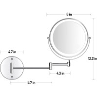 Rocollos dobíjecí nástěnné osvětlené kosmetické zrcátko chromové, 8palcové oboustranné toaletní zrcátko LED 1X/10X zvětšení