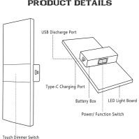 VOMI LED bateriové nástěnné svítidlo ložnice s vypínačem, USB dobíjecí bezdrátové nástěnné světlo vnitřní s dotykovým ovl.