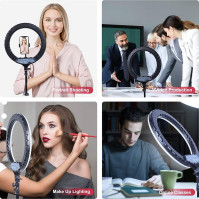 AGM Ring Light 14" se stativem, Bluetooth dálkové ovládání se 3 režimy svícení | 10 úrovní jasu | LED Selfie Ring Light