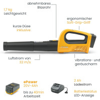 STIGA akumulátorový foukač listí BL 100e včetně 20V (4Ah) baterie a nabíječky, variabilní rychlost