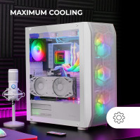 MARSGAMING MC-KX, prémiová herní věž E-ATX, mrazicí CPU systém, 5 ultratichých ARGB ventilátorů, ARGB ovladač a RF knoflk