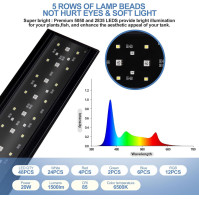 YISITONG LED akvarijní světlo, plné spektrum světla na rybářský akvárium s nastavitelným časovačem a jasem, pro růst korálů