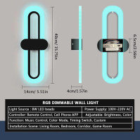 ANKBOY LED stěnová lampa vnitřní stmívatelná, stěnová lampa s dálkovým ovládáním a aplikací, RGB změna barev, hudební rytmus