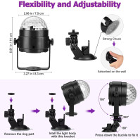 Diskokoule 360° otáčející se LED disko světlo s aktivací hudby a dálkovým ovládáním, 3W RGB dynamické světelné efekty