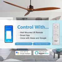 Reiga 165CM DC Motor Moderní chytrý stropní ventilátor s ovládáním Google Home Alexa App dálkovým ovládáním 6 rychlostí