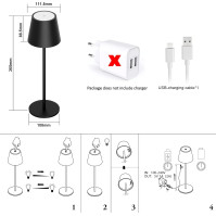 Klighten Černá dimenzovatelná LED bezdrátová stolní lampa, bezdrátová nabíjecí stolní lampa pro vnitřní a venkovní použi