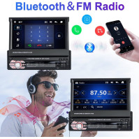 CAMECHO 1 Din Autoradio s Bluetooth a navigací, 7 palcový motorizovaný a rozšiřitelný dotykový displej s Bluetooth FM US