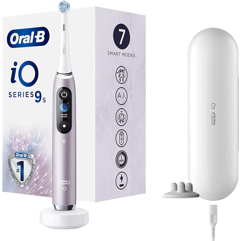 Oral-B iO 9s Go Elektrický zubní kartáček s umělou inteligencí, senzor proštípání, 1 hlavice, cestovní pouzdro, lithium