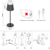 Klighten Sada 2 LED stmívatelných bateriových stolních lamp, bezdrátové, dobíjecí, teplá barva světla, 3000 K stolní lampa