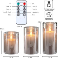 EXTSUD LED bezplamenné svíčky blikající s nabíjecí stanicí a dálkovým ovládáním, sada 3ks LED svíček ze skla, dobíjecí
